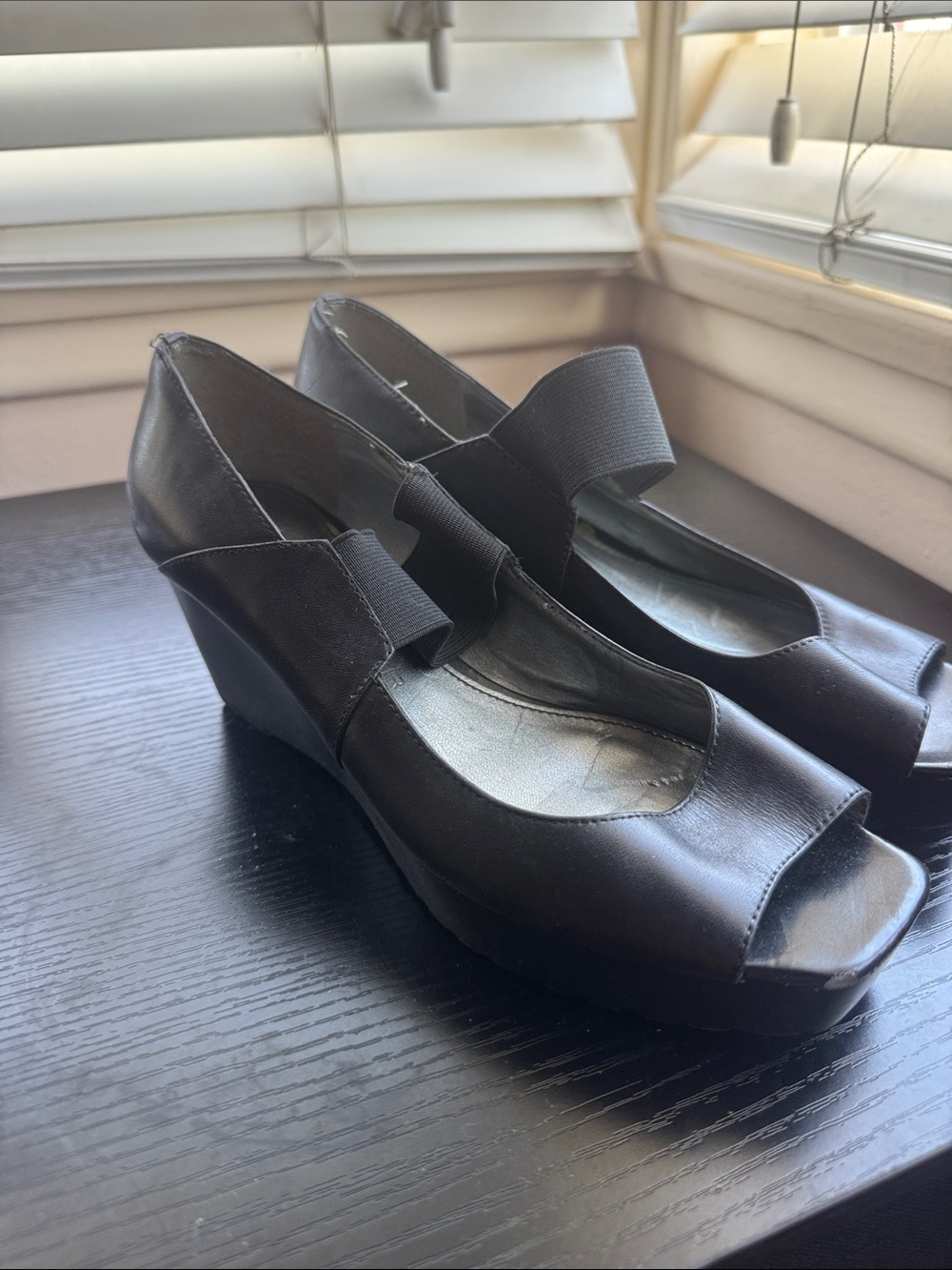 Marc Fisher Black Peep-Toe 2 1/2” Wedge Mary Jane